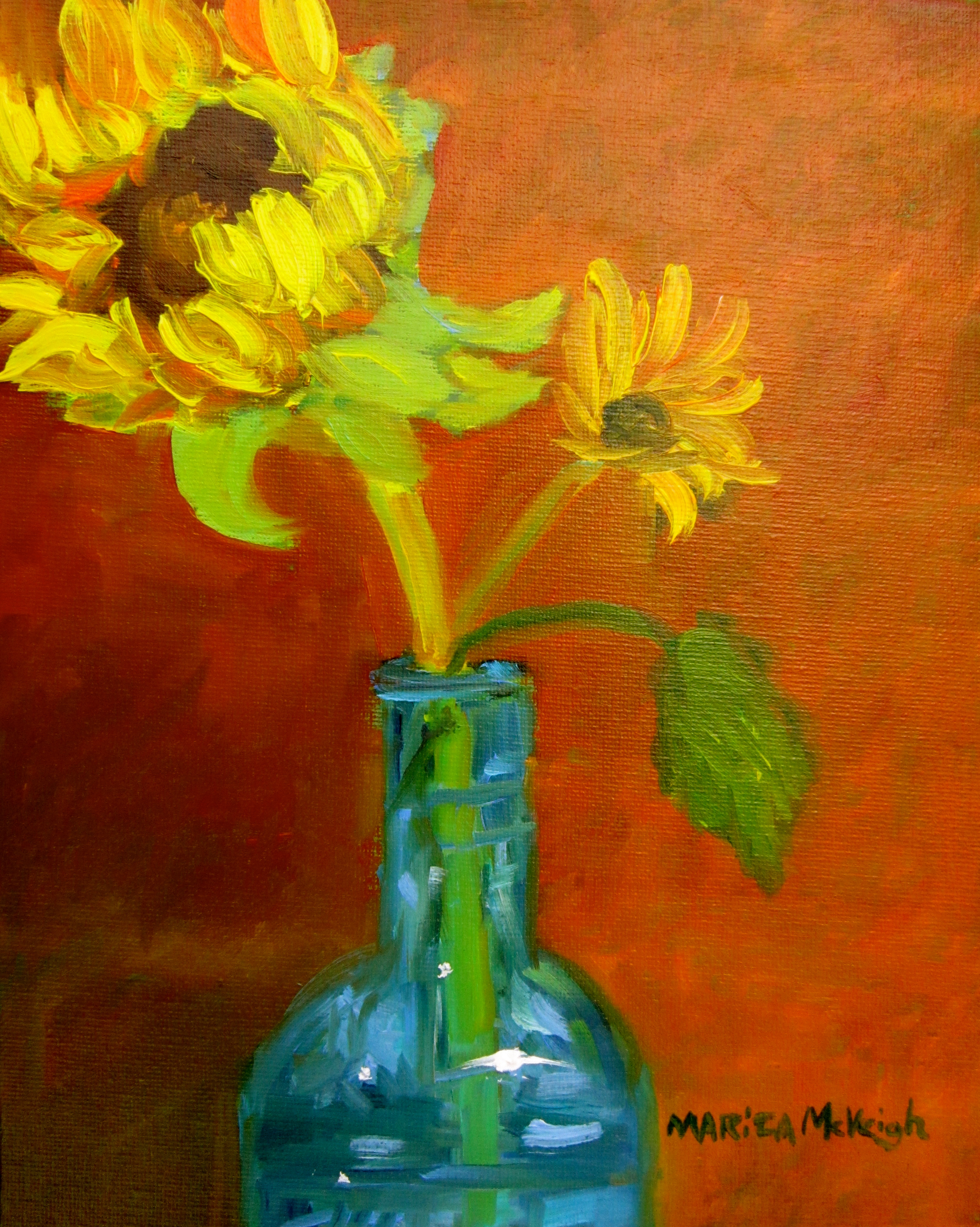 Sunflowers In A Blue Bottle