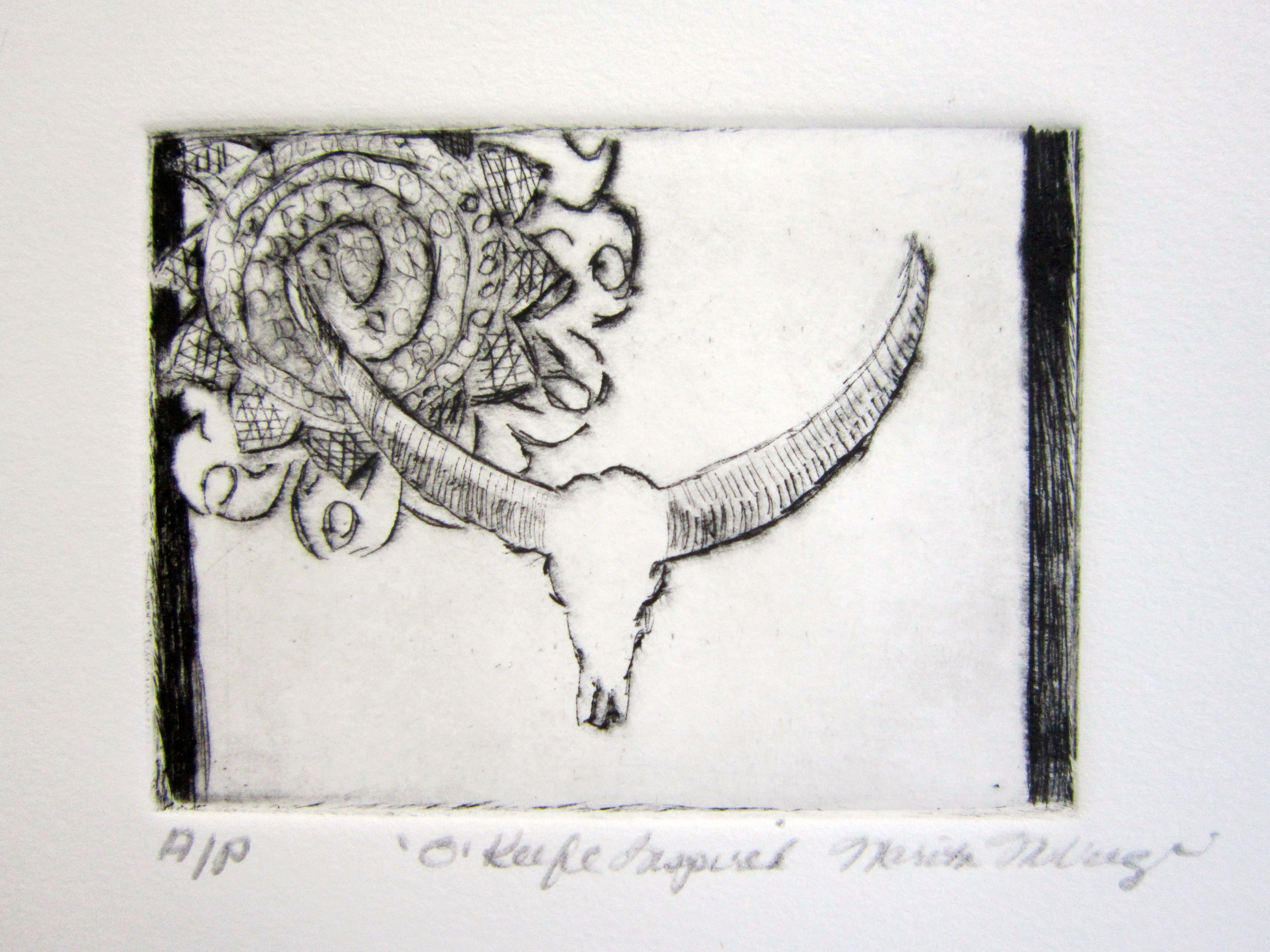 O'Keefe Inspired Drypoint with sun design