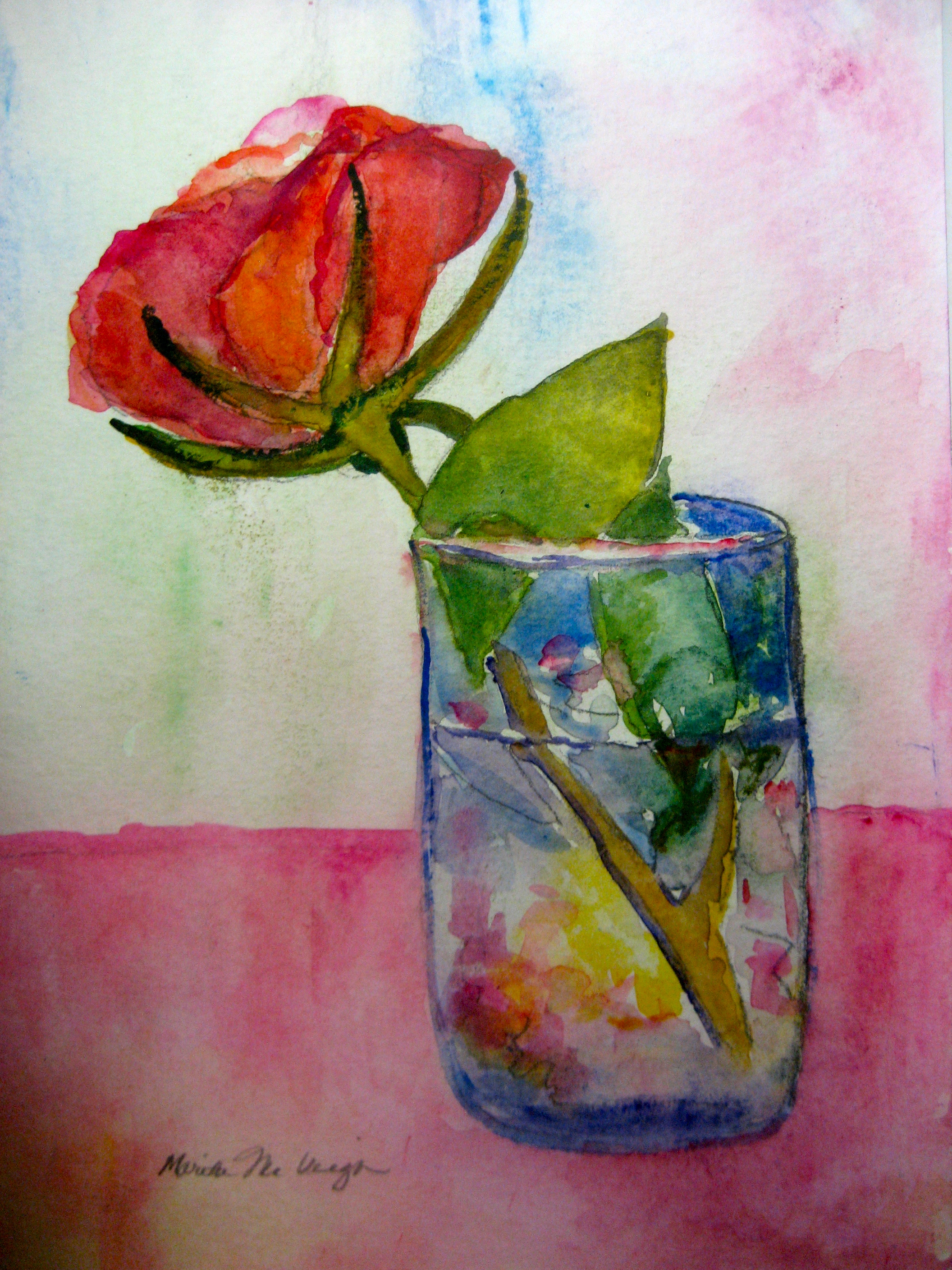 A Single Rose-original watercolor
