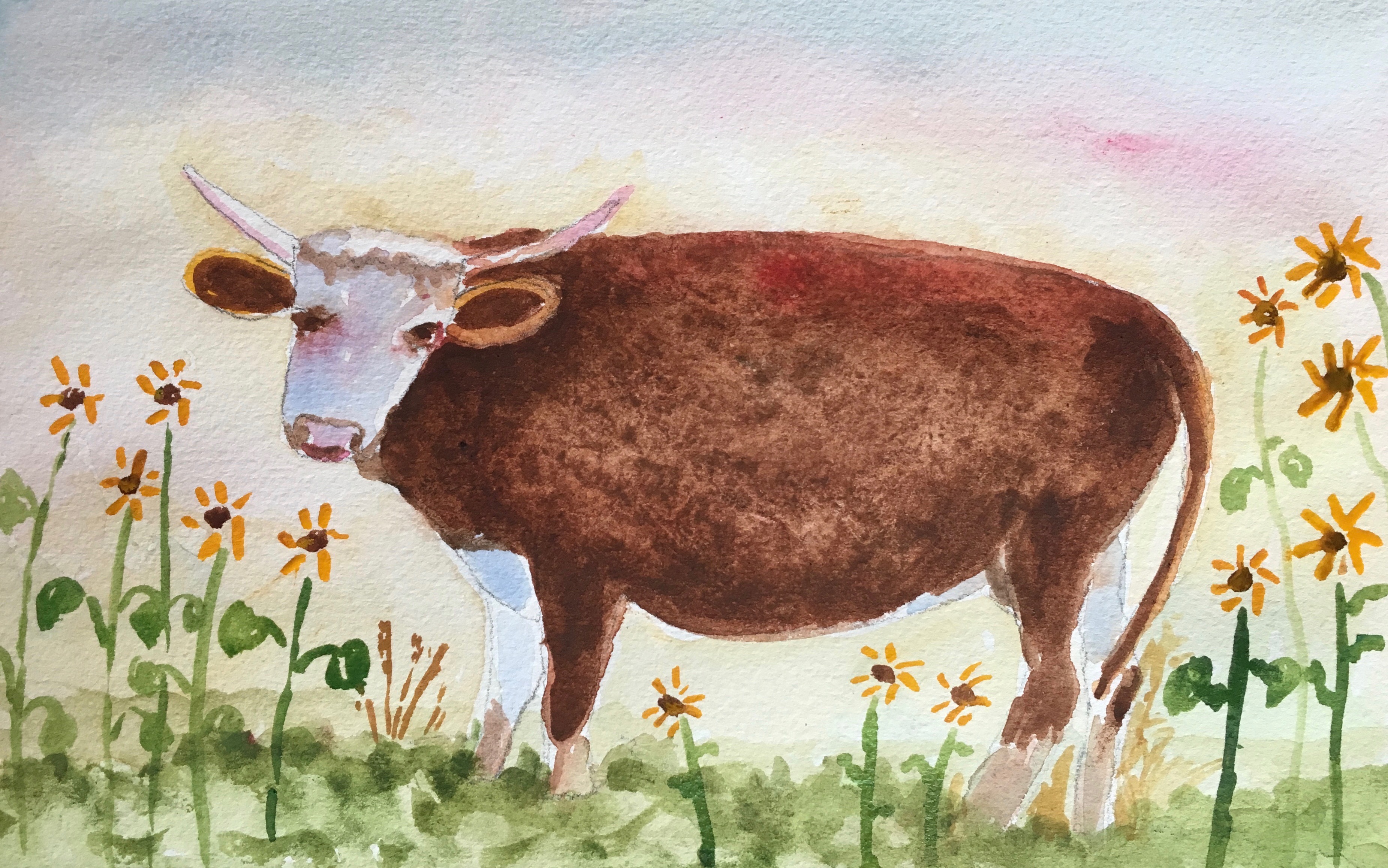 Whimsical Cow Watercolor