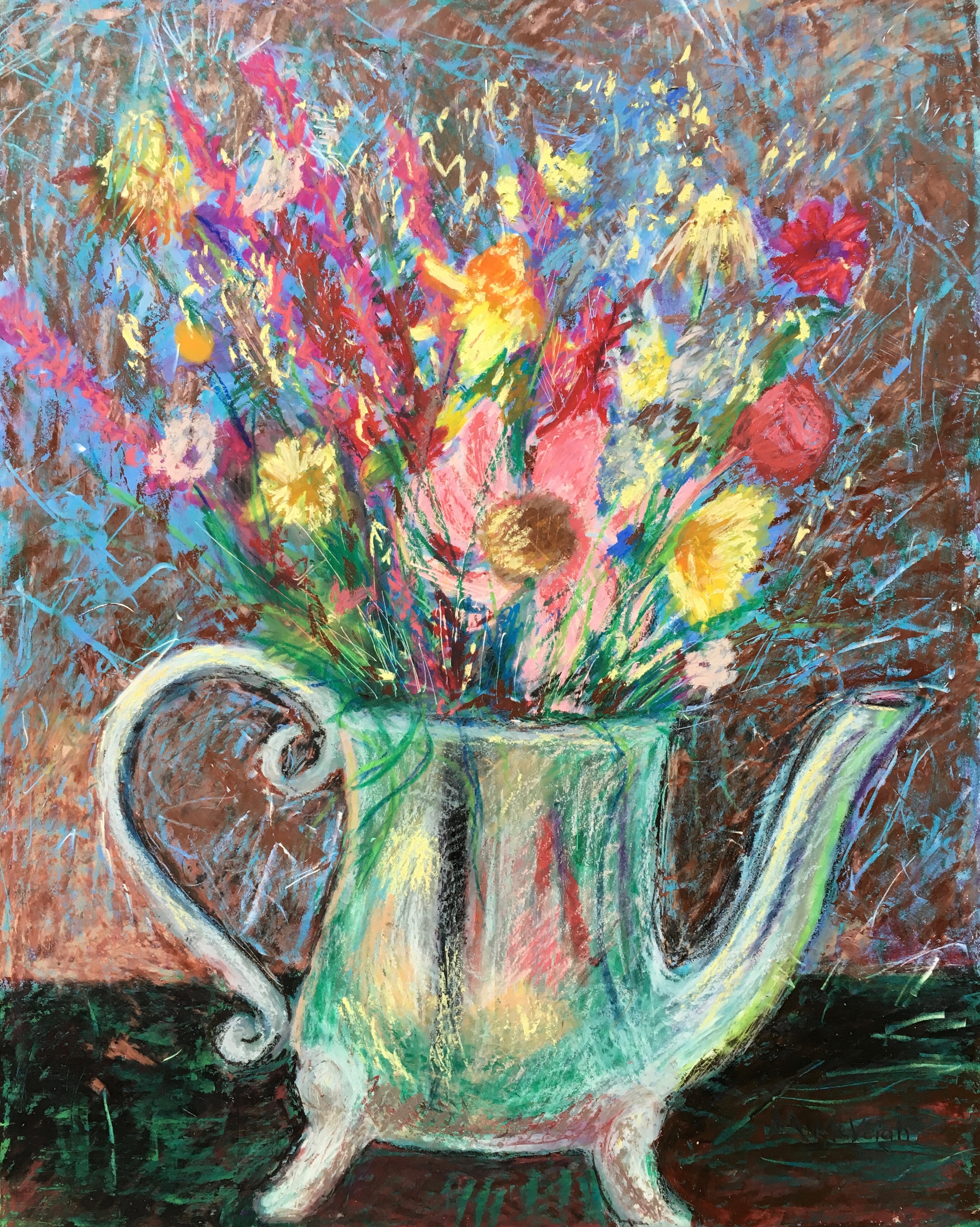 Original Wildflowers framed painting - Oil Pastels, in Flowers