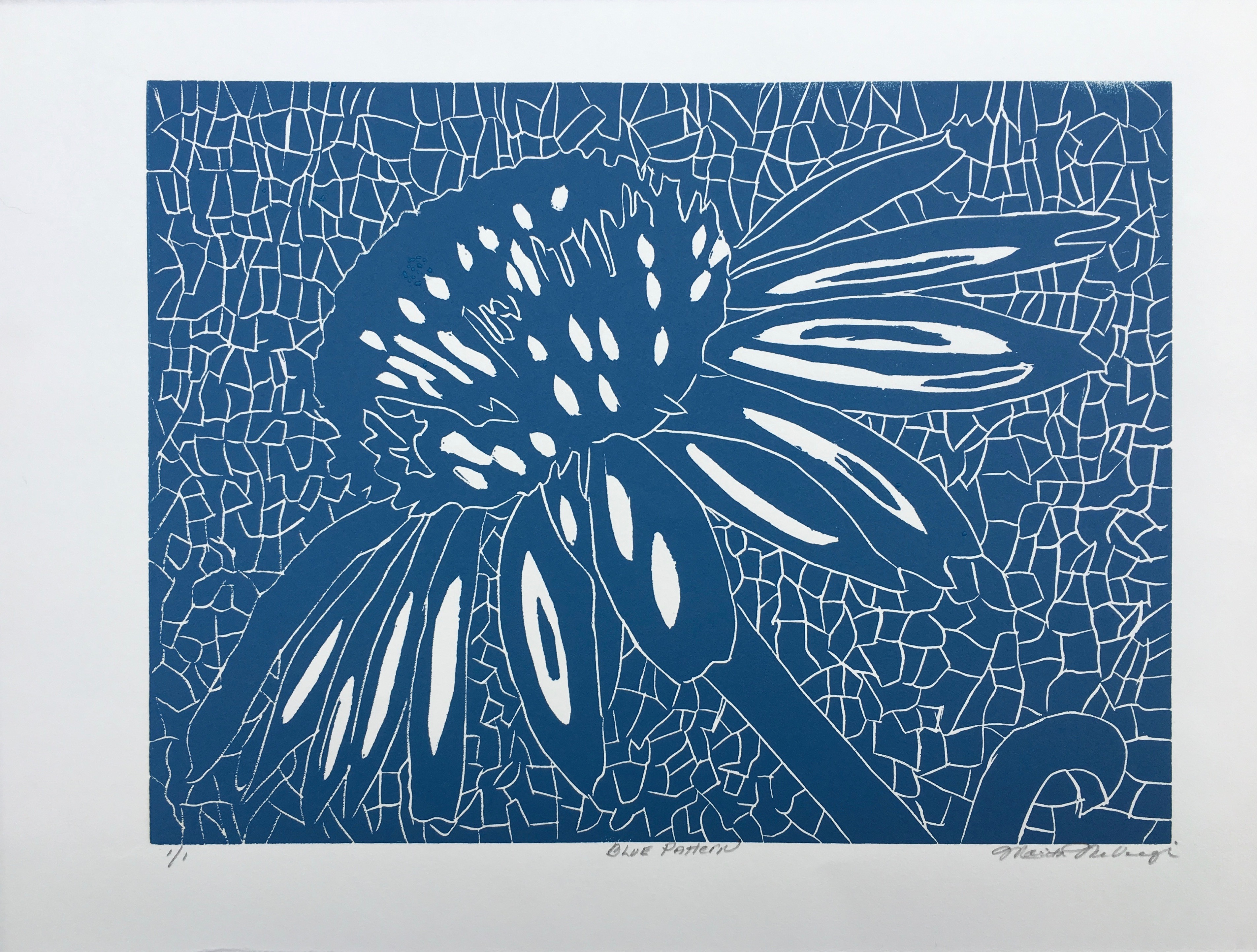 Blue Pattern Original Linocut