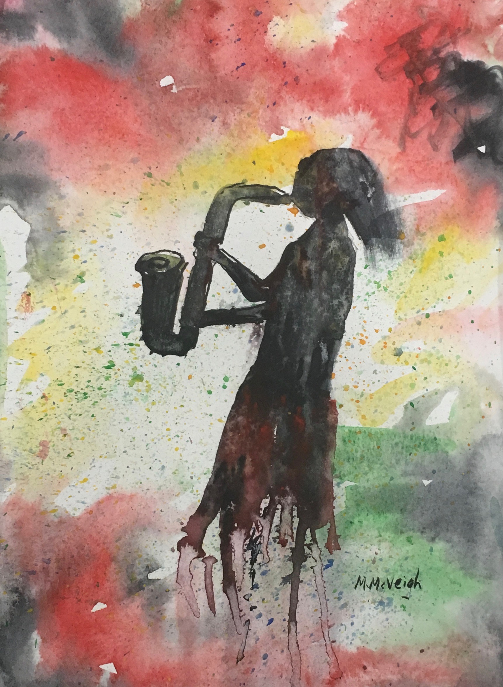 The Sax Player - Watercolor
