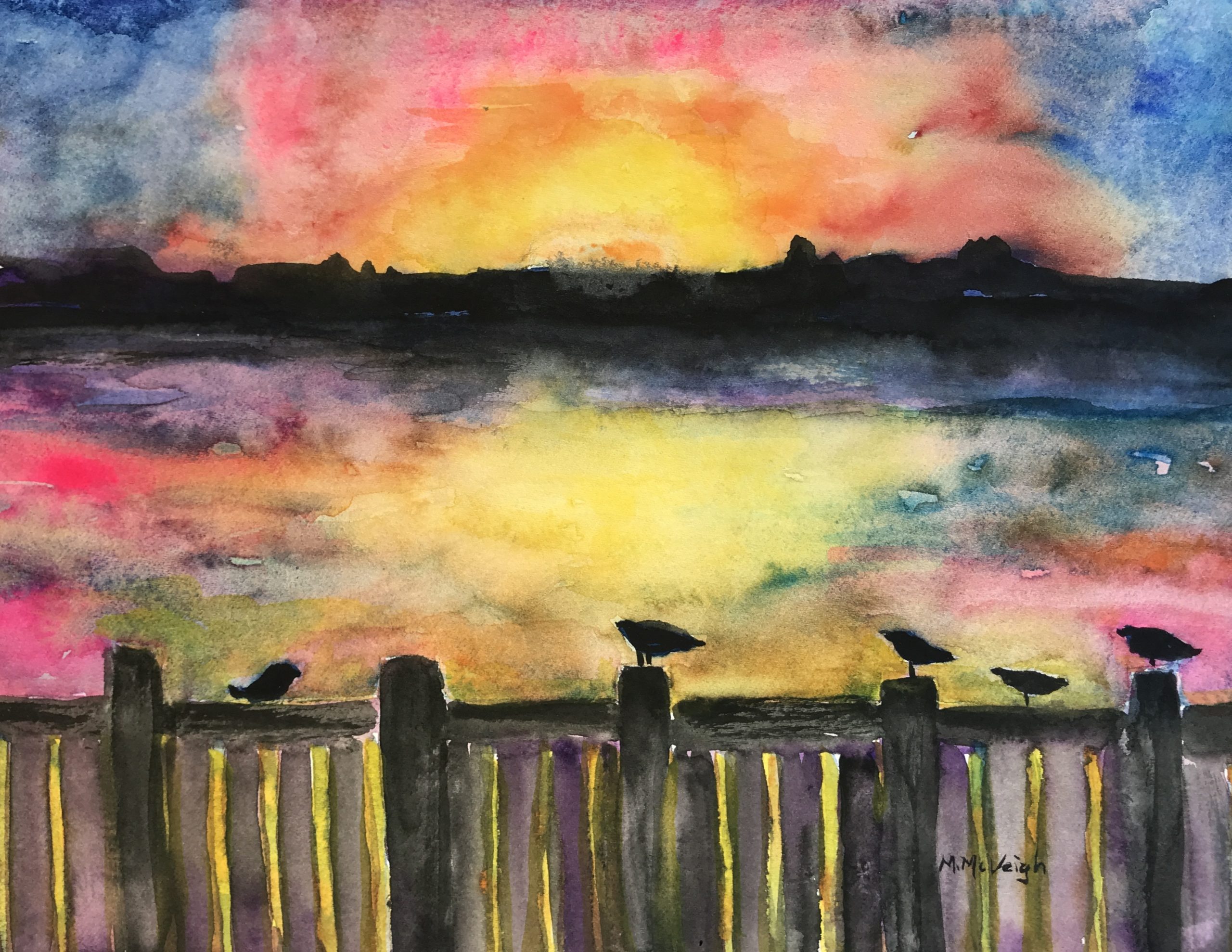 Seagulls At Sunset