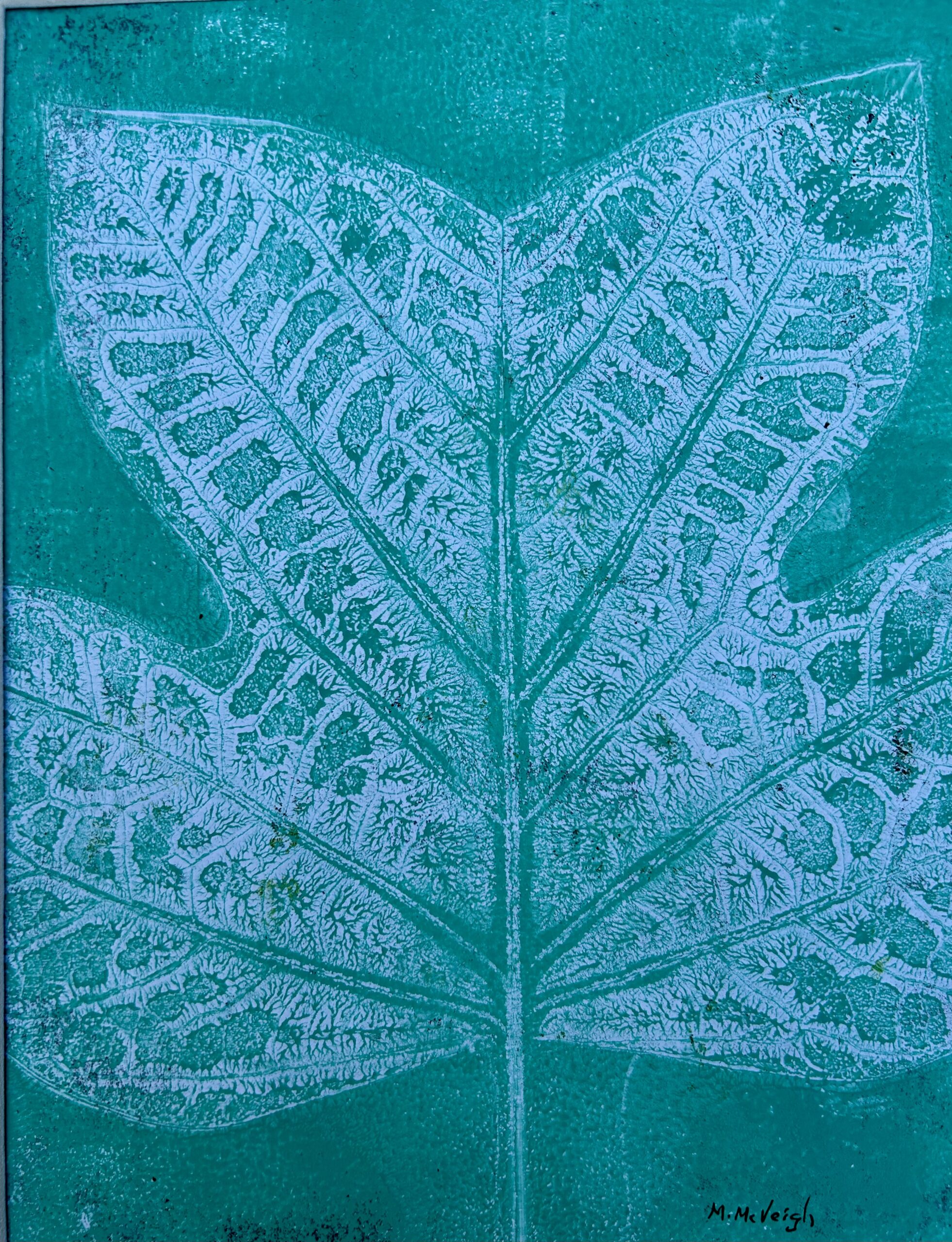 Green And White Leaf Botanical Hand Pulled Print