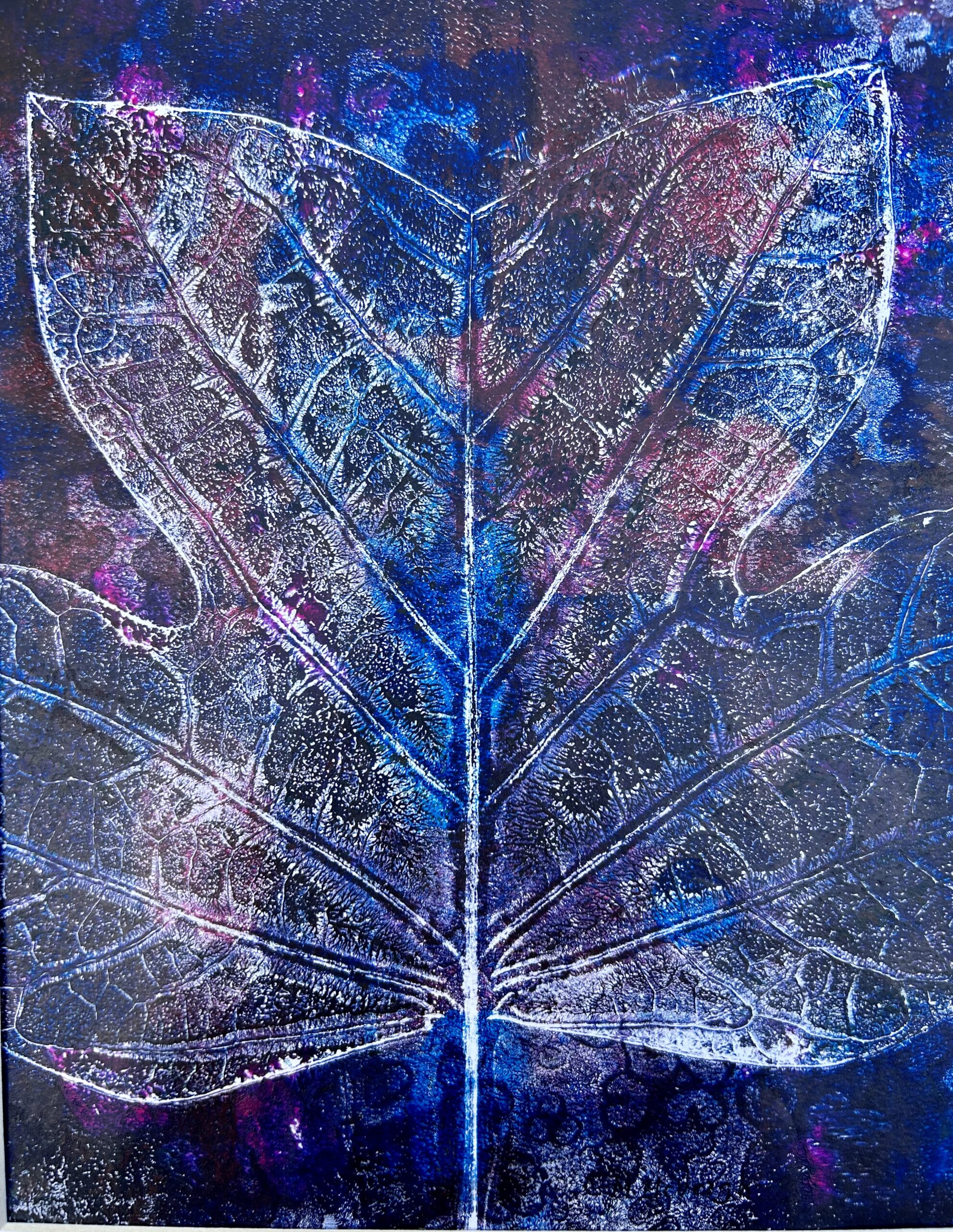 Blue Leaf Botanical Hand Pulled Print